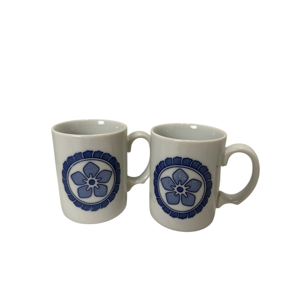 Ceramic Coffee mug set made in Japan white blue flower, restaurant style (thick)